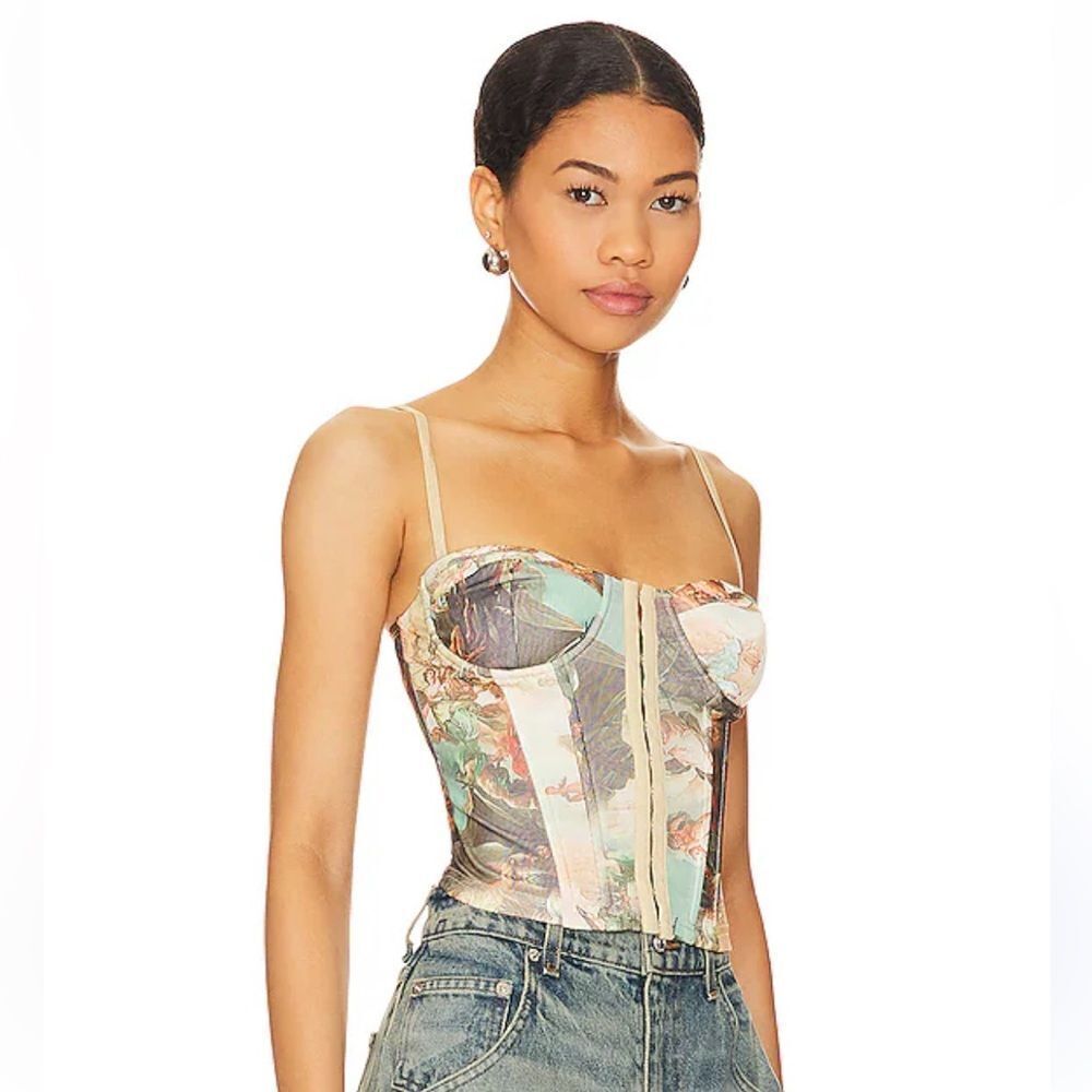 Superdown Ziva bustier top multicolor mesh Rococo hook front corset Revolve L - Picture 2 of 10